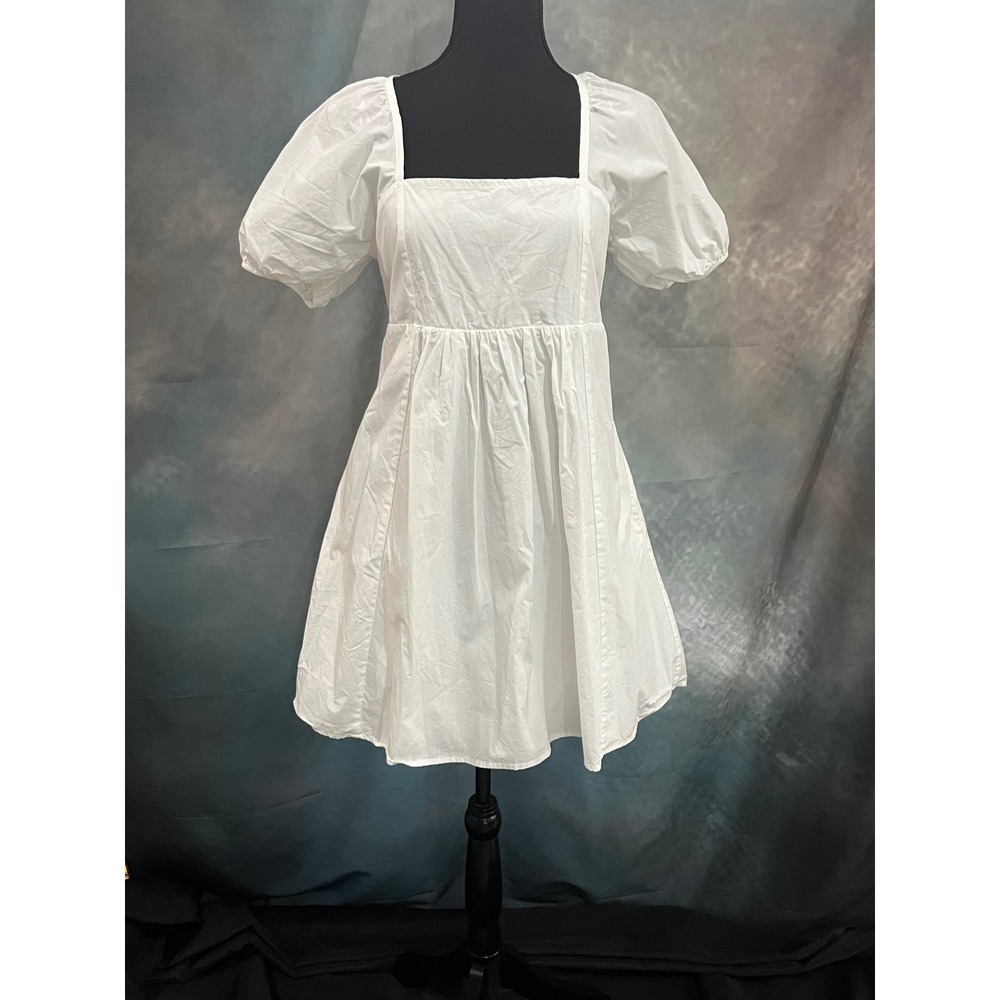 Draper James Magnolia White Cotton Puff Sleeve Smocked Back Mini Dress Medium